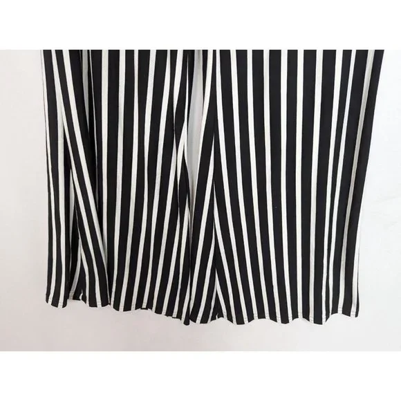 Joseph Ribkoff 6 Black/White Striped Palazzo Pants Side Pockets Elastic Waist - Picture 5 of 7